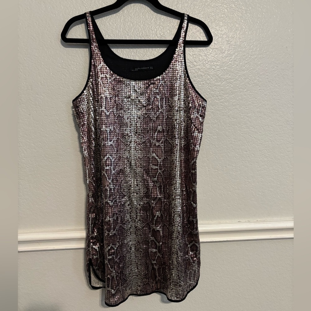 Zara Woman snakeskin sequin lined tank dress size Small - Picture 1 of 6